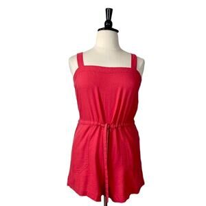 GAP Poppy Red Linen Blend Sleeveless Tie Waist Romper Size 14 NWT Casual Summer